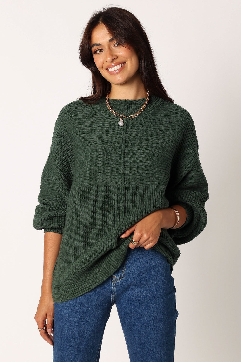 Meredith Ribbed Crewneck Knit Sweater - Green - Petal & Pup USA