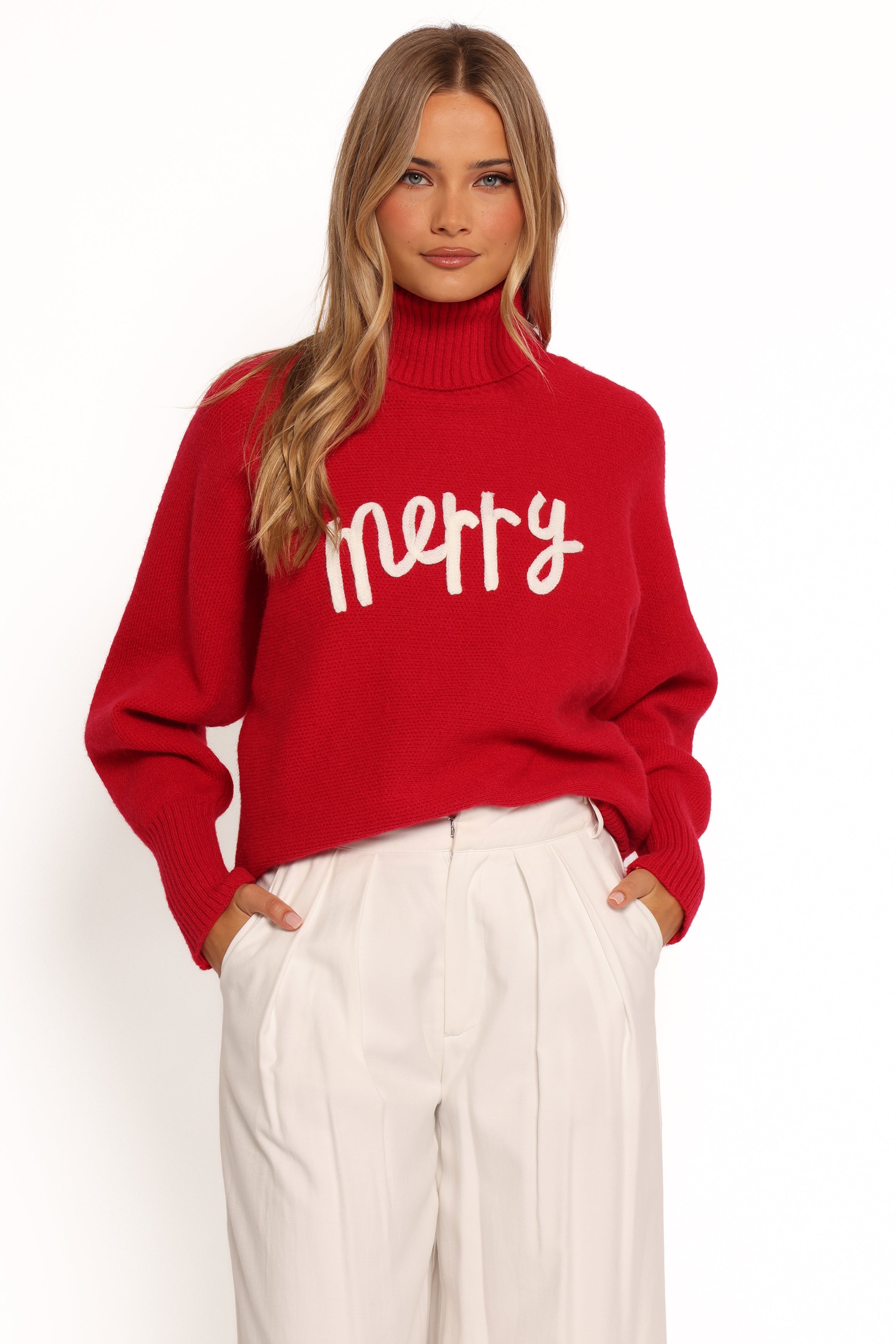 Petal and Pup USA KNITWEAR Merry Turtleneck Knit Sweater - Red/White