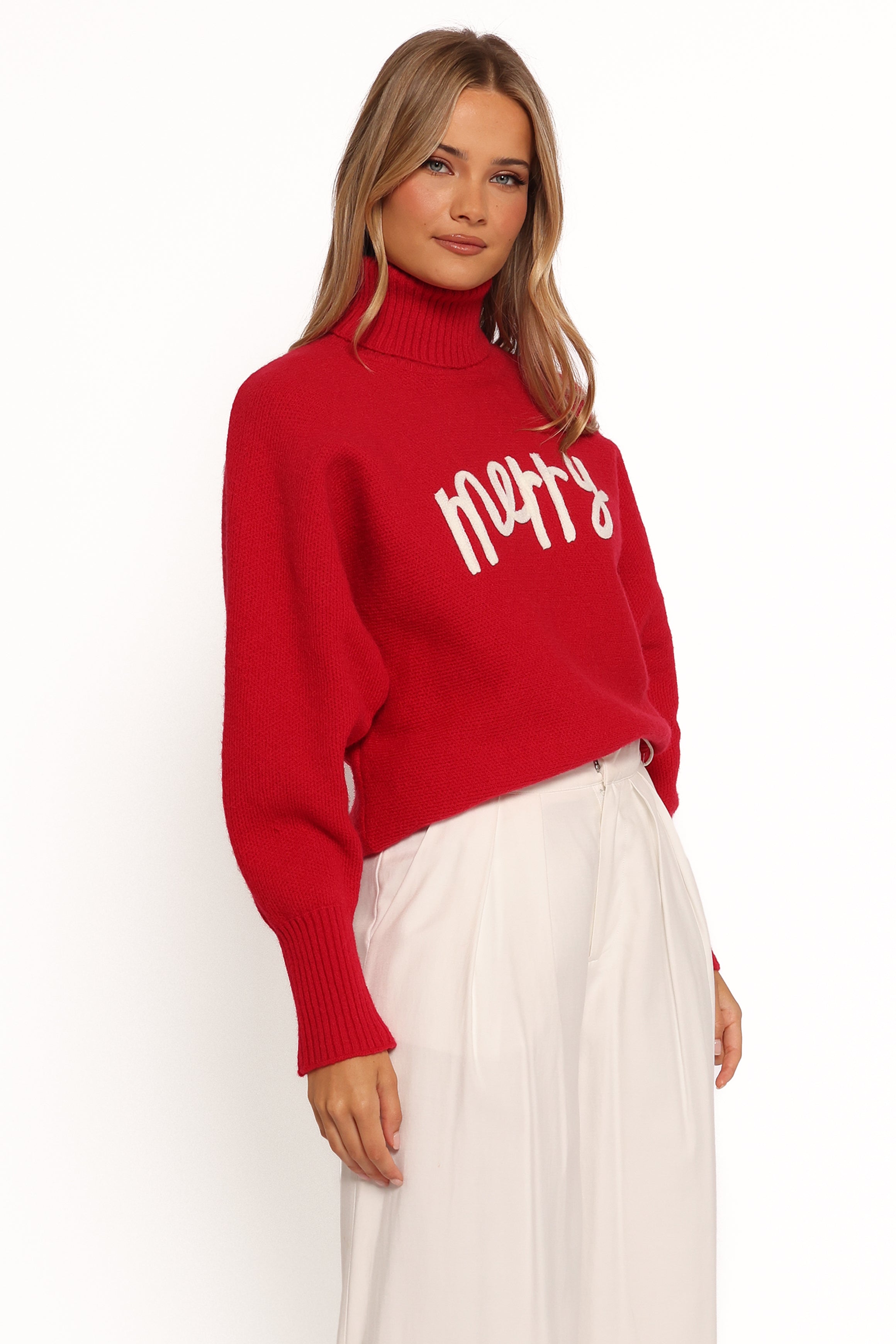 Petal and Pup USA KNITWEAR Merry Turtleneck Knit Sweater - Red/White