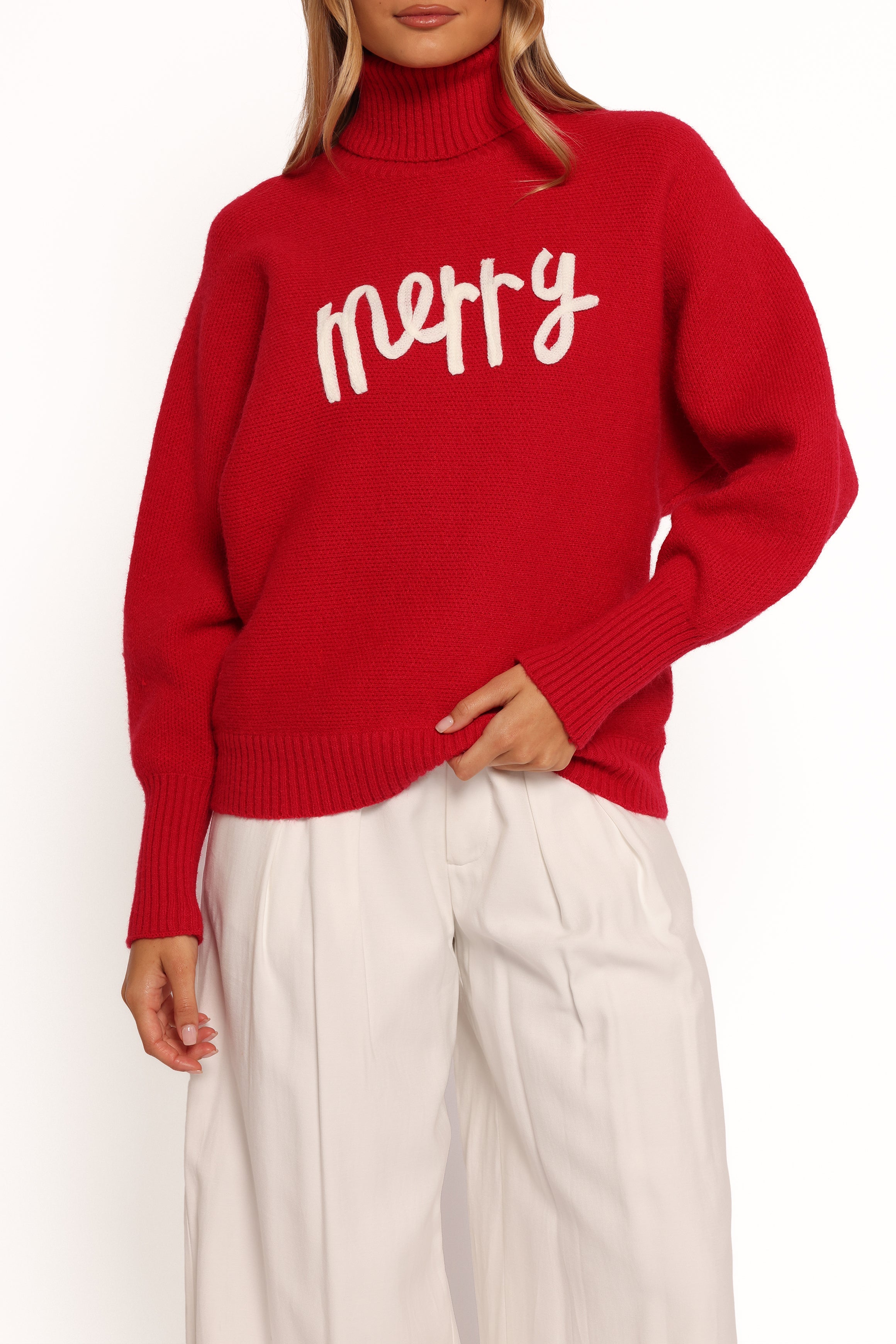 Petal and Pup USA KNITWEAR Merry Turtleneck Knit Sweater - Red/White