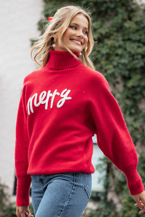 Petal and Pup USA KNITWEAR Merry Turtleneck Knit Sweater - Red/White