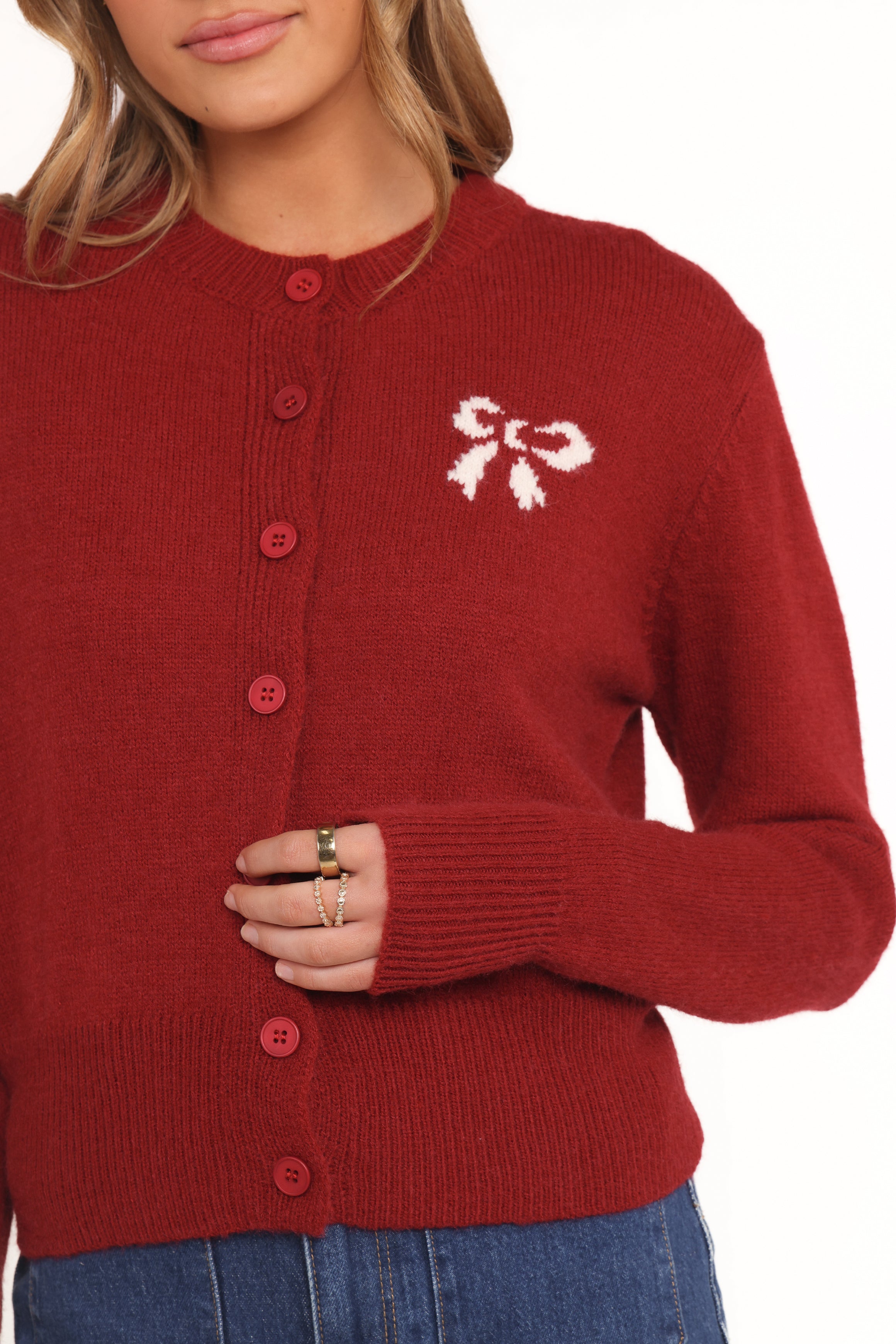 Petal and Pup USA KNITWEAR Middleton Mini Bow Cardigan - Wine