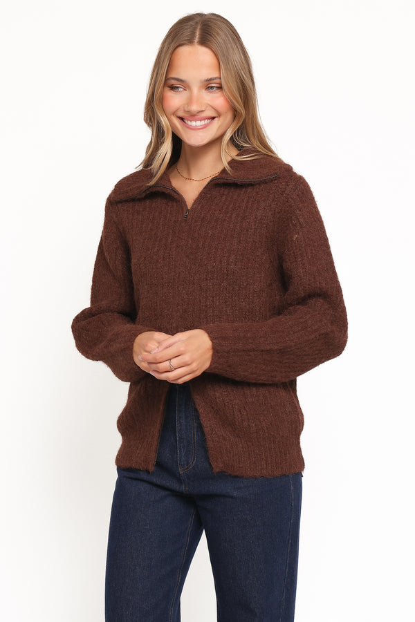 Petal and Pup USA KNITWEAR Miffy Zip Through Cardigan - Chocolate