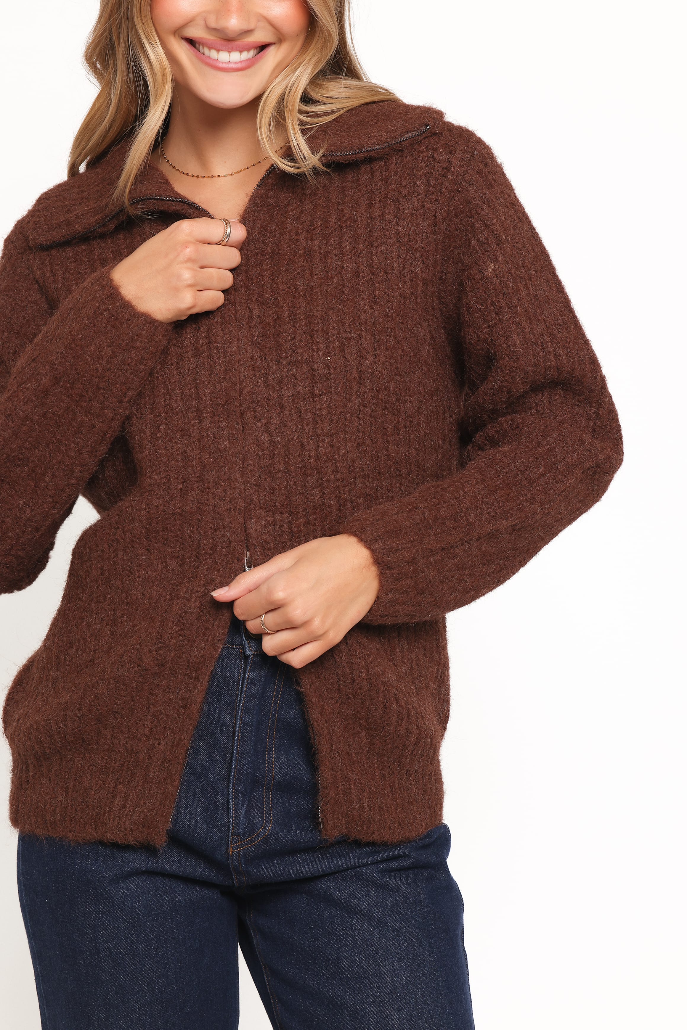 Petal and Pup USA KNITWEAR Miffy Zip Through Cardigan - Chocolate