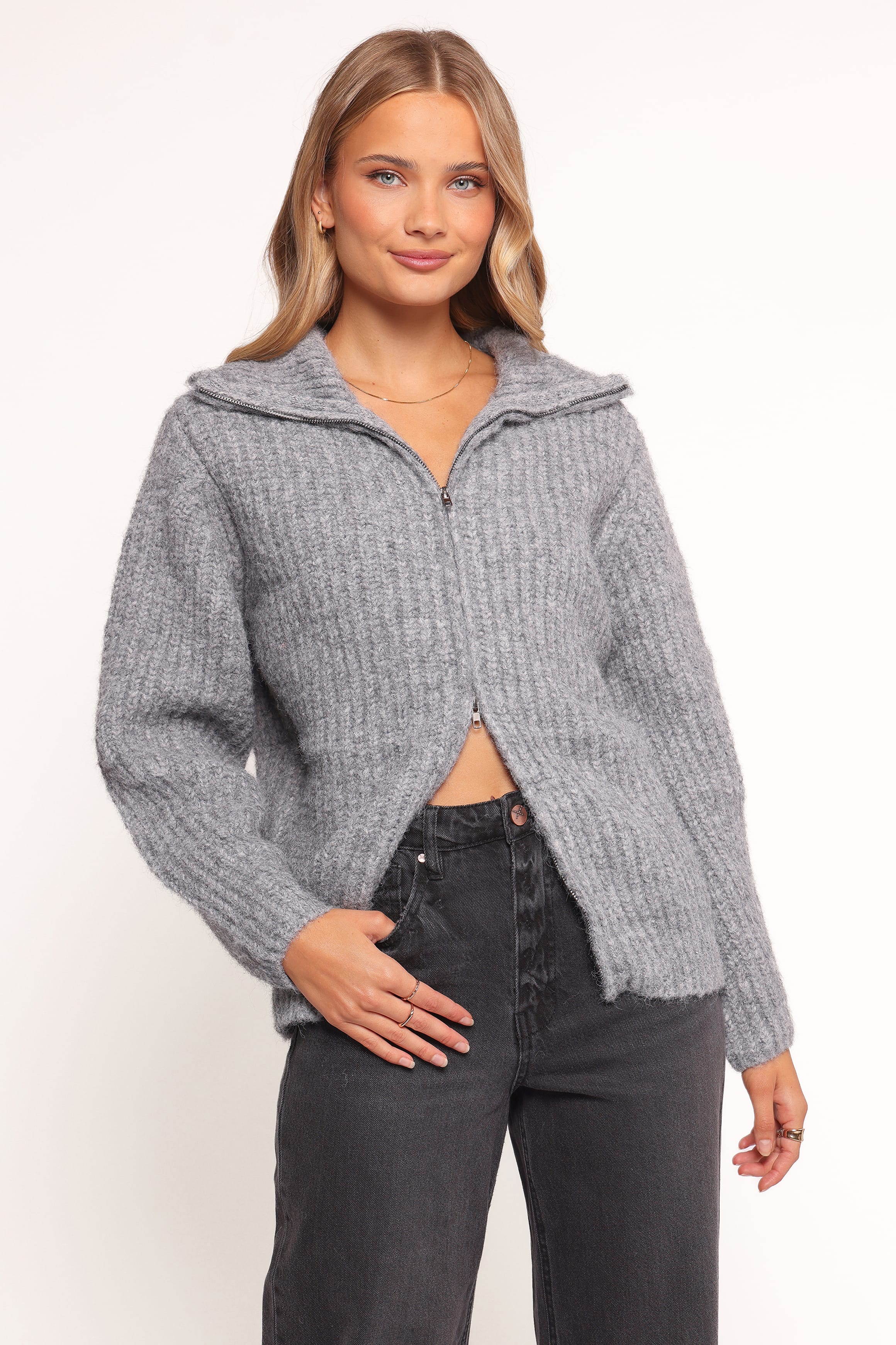 トップス philme mix knit cardigan (unisex) Miffy Zip Through Cardigan - Grey | Petal & Pup USA