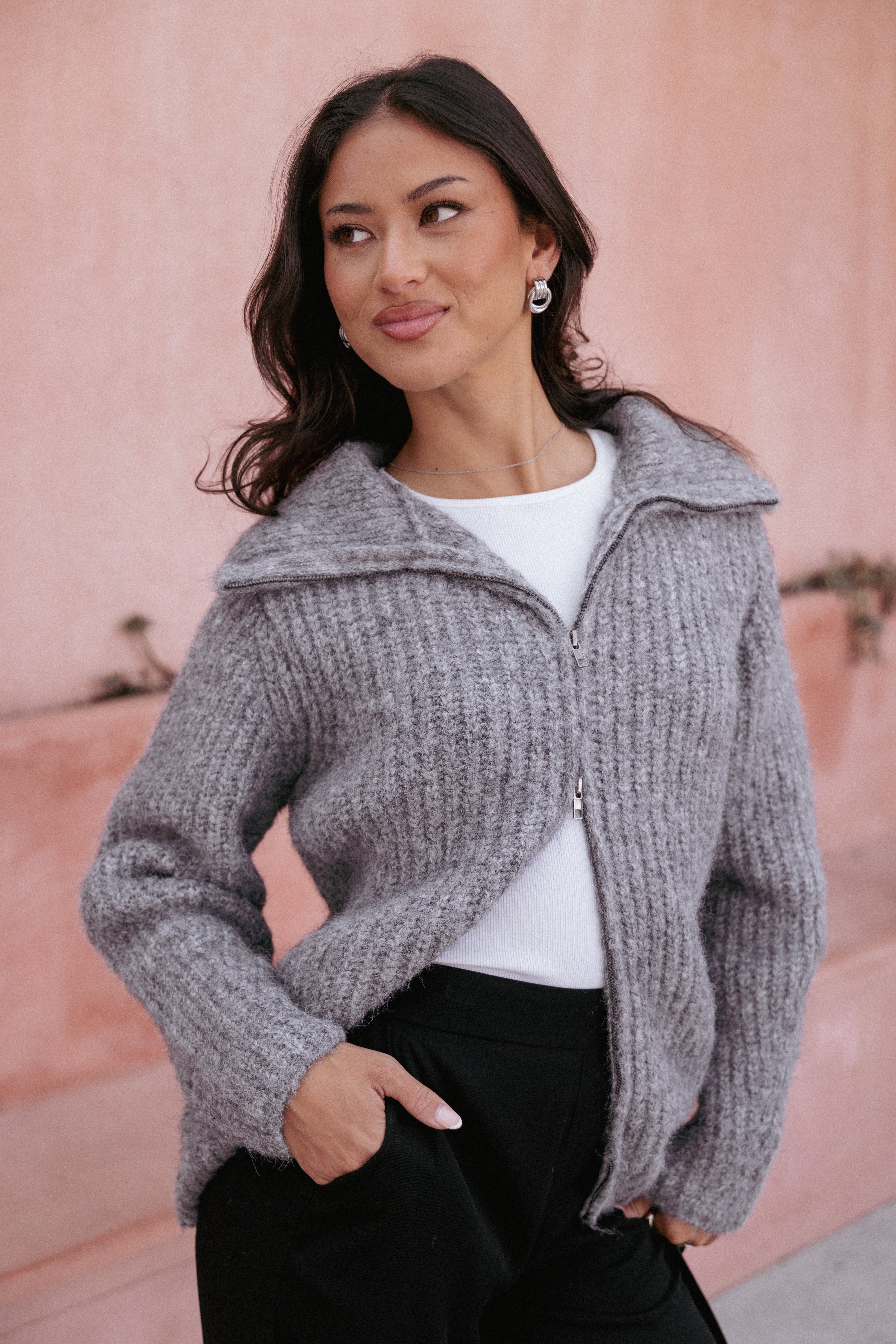 Hallow Collar Quarter Zip Sweater - Brown | Petal & Pup USA