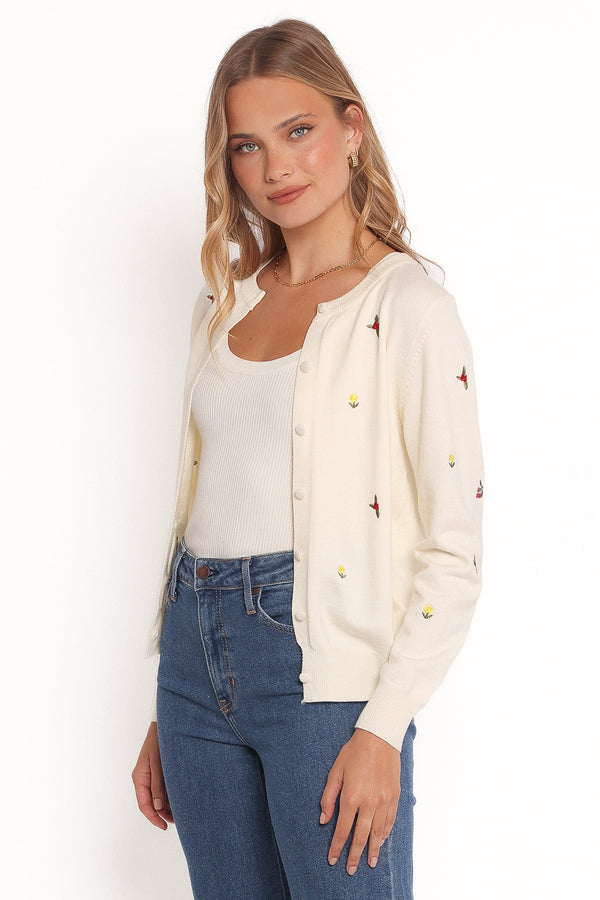 Petal and Pup USA KNITWEAR Millen Flower Embroidery Cardigan - Cream (Hold for Rack)