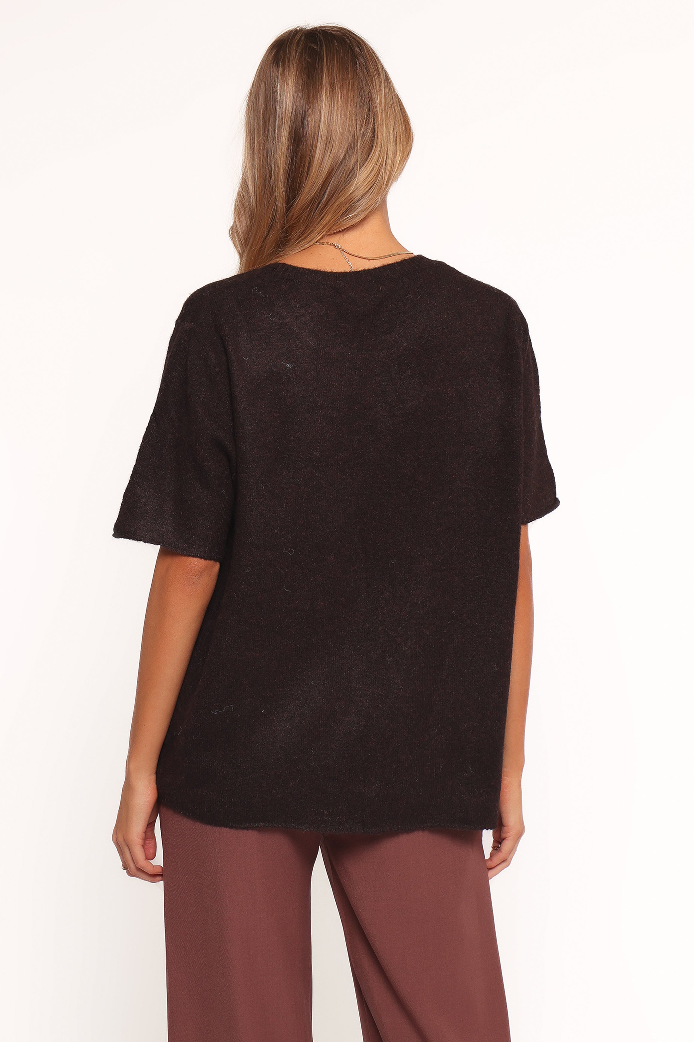 Petal and Pup USA KNITWEAR Morris Short Sleeve Oversized Sweater Tee - Dark Chocolate