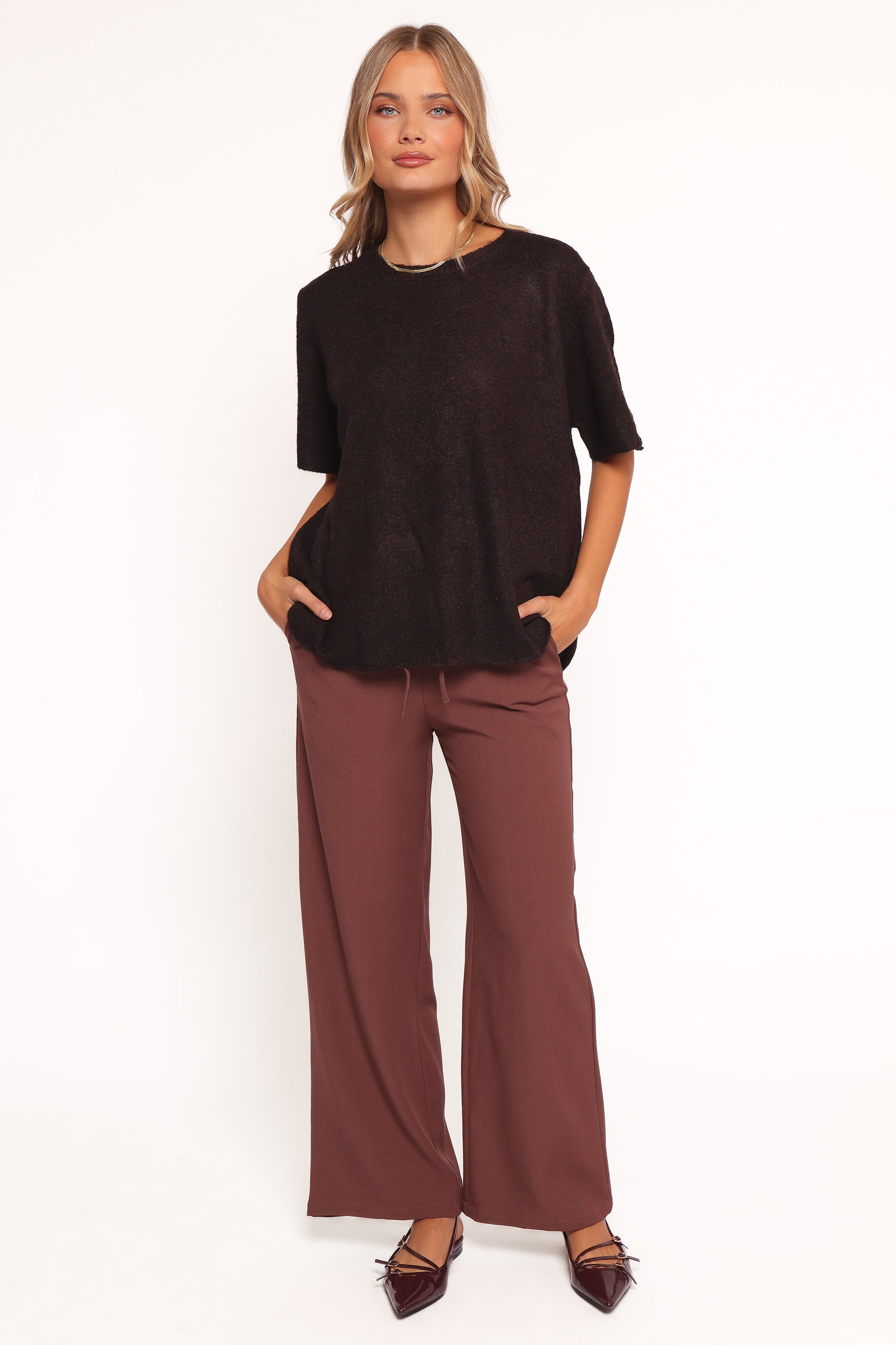 Petal and Pup USA KNITWEAR Morris Short Sleeve Oversized Sweater Tee - Dark Chocolate