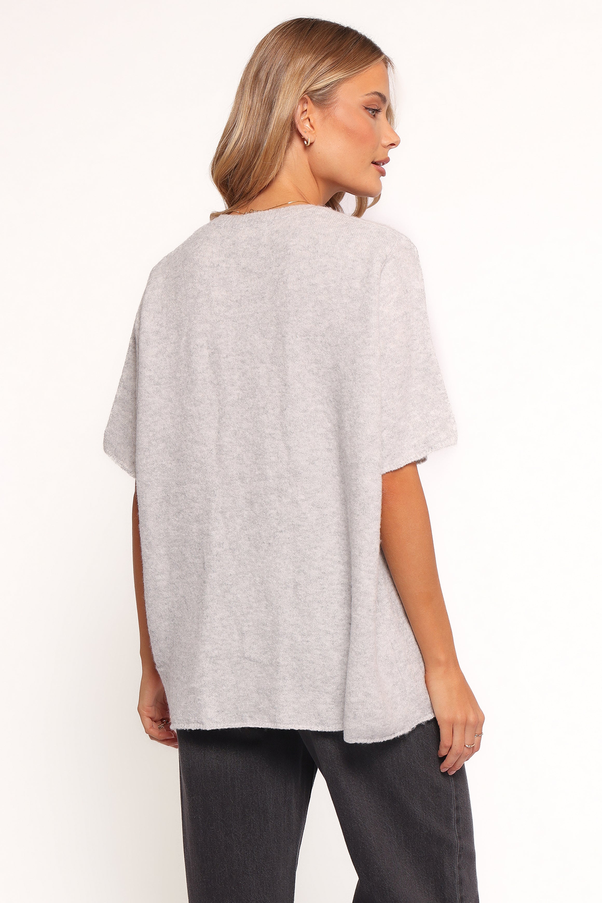 Petal and Pup USA KNITWEAR Morris Short Sleeve Oversized Sweater Tee - Grey