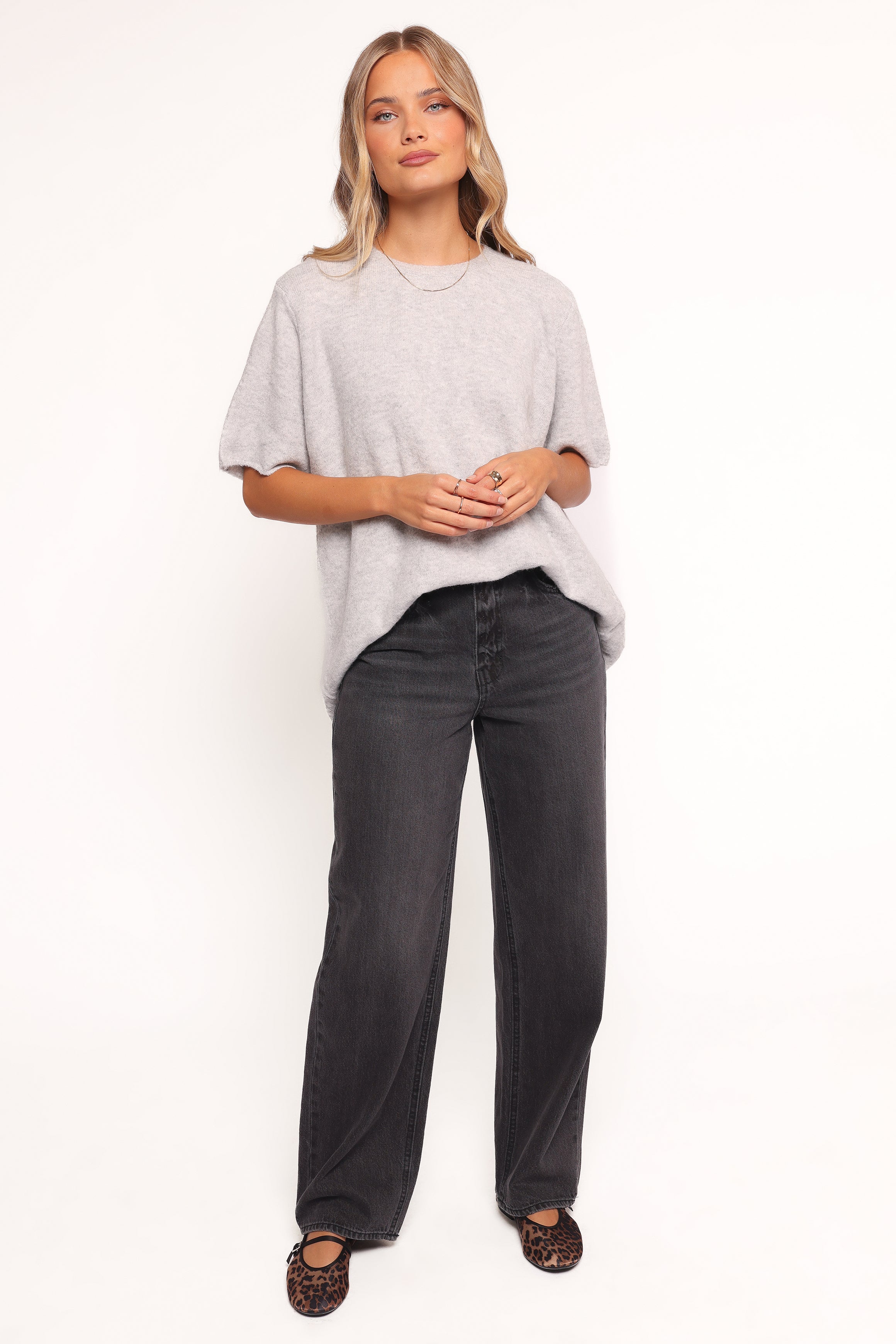 Petal and Pup USA KNITWEAR Morris Short Sleeve Oversized Sweater Tee - Grey