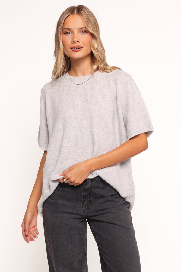 Petal and Pup USA KNITWEAR Morris Short Sleeve Oversized Sweater Tee - Grey