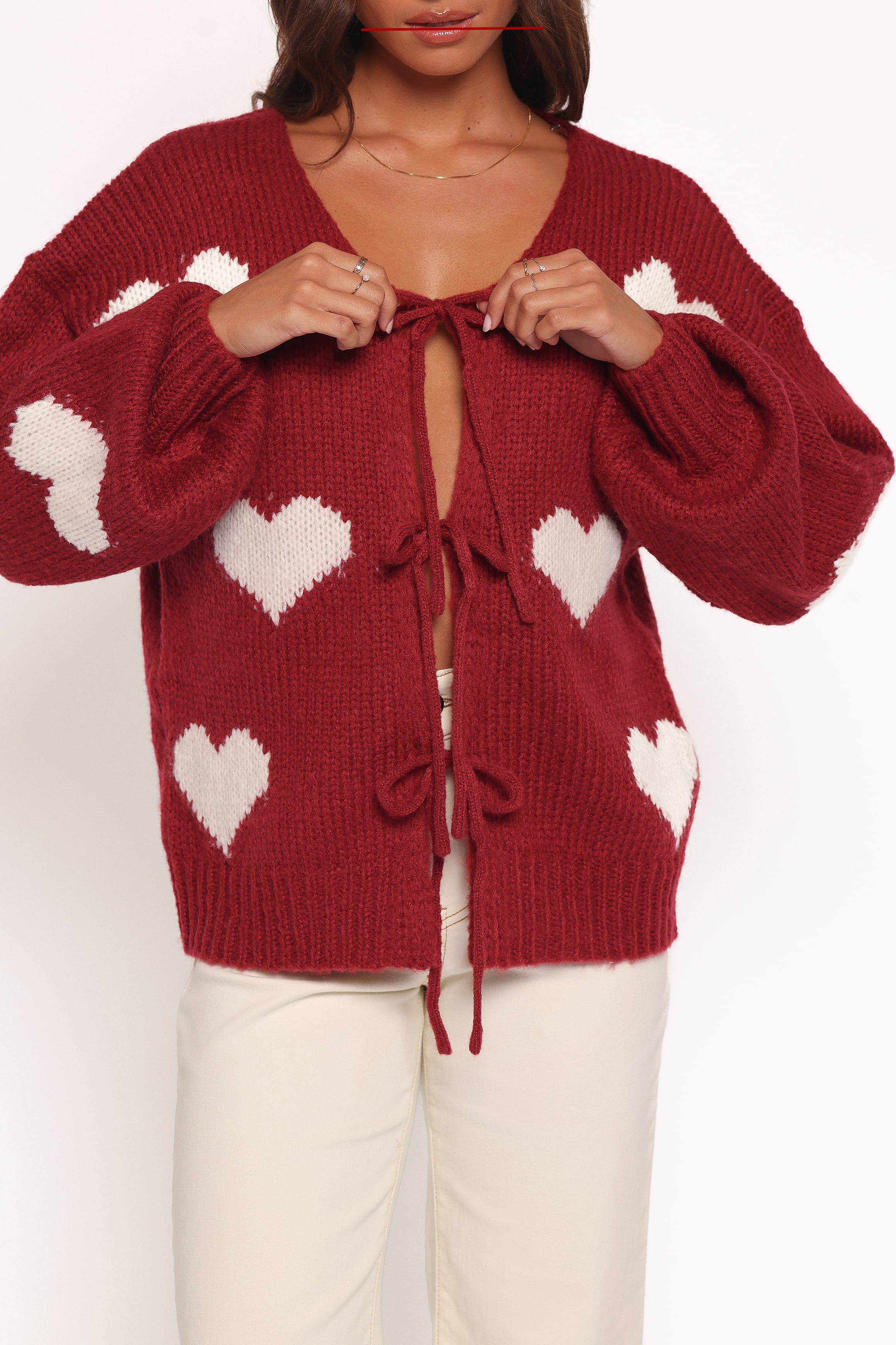 Nadine All Over Heart Tie Front Cardigan - Wine | Petal & Pup USA