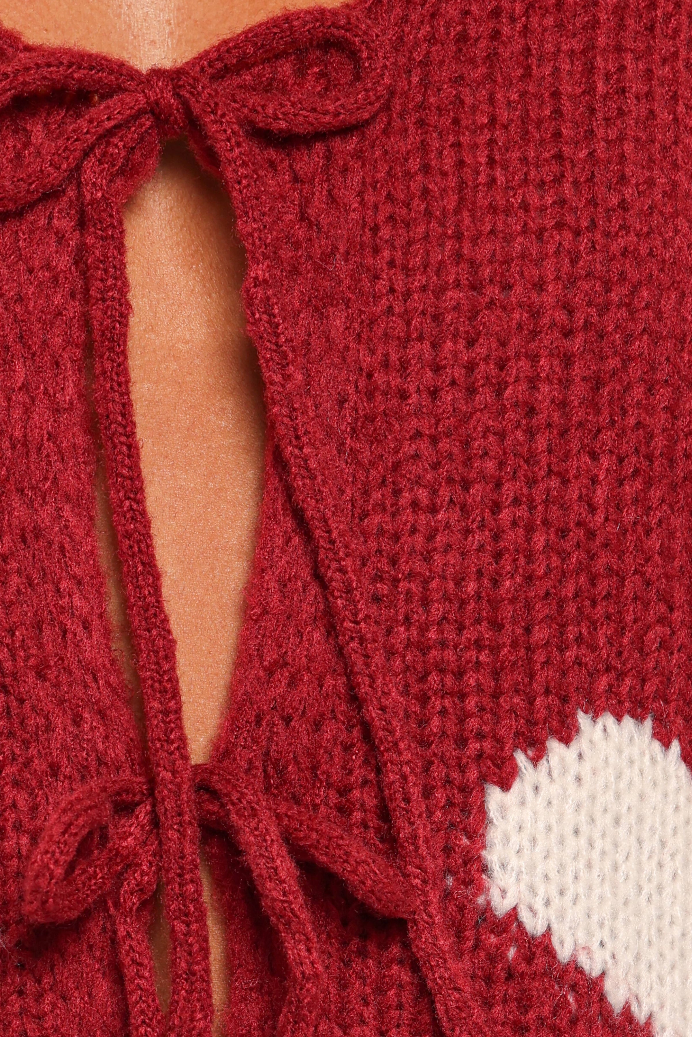 Petal and Pup USA KNITWEAR Nadine All Over Heart Tie Front Cardigan - Wine