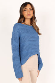 Petal and Pup USA Knitwear Nancy Crewneck Textured Knit Sweater - Blue
