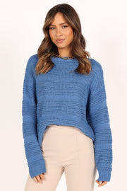 Petal and Pup USA Knitwear Nancy Crewneck Textured Knit Sweater - Blue