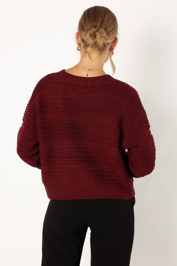 Petal and Pup USA KNITWEAR Nancy Crewneck Textured Knit Sweater - Burgundy