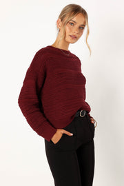 Petal and Pup USA KNITWEAR Nancy Crewneck Textured Knit Sweater - Burgundy