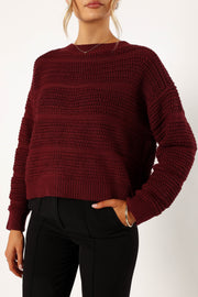 Petal and Pup USA KNITWEAR Nancy Crewneck Textured Knit Sweater - Burgundy