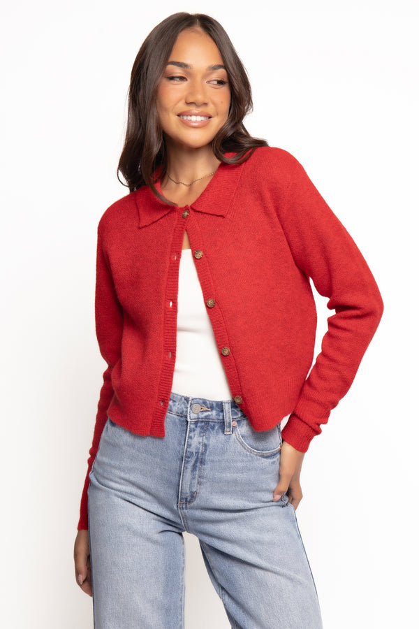Petal and Pup USA KNITWEAR Naya Collar Cardigan - Red
