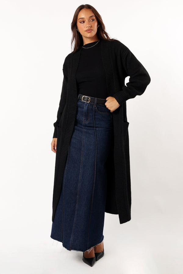 Petal and Pup USA KNITWEAR Nicolette Open Front Long Cardigan - Black