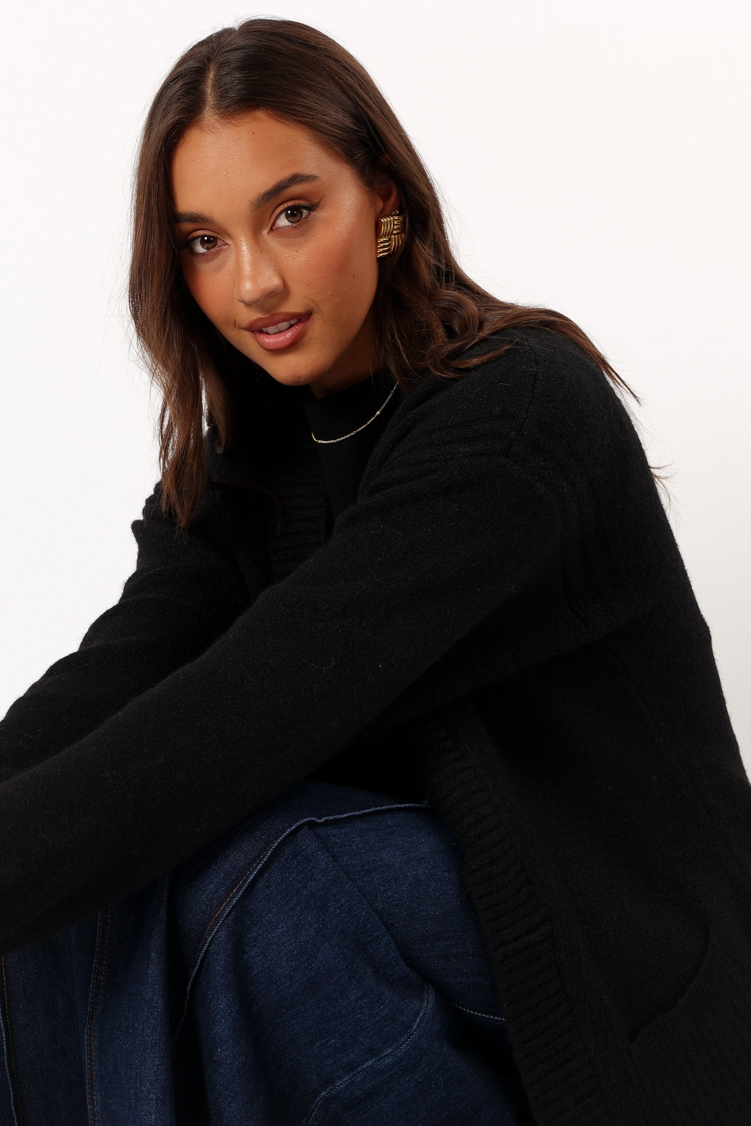 Petal and Pup USA KNITWEAR Nicolette Open Front Long Cardigan - Black