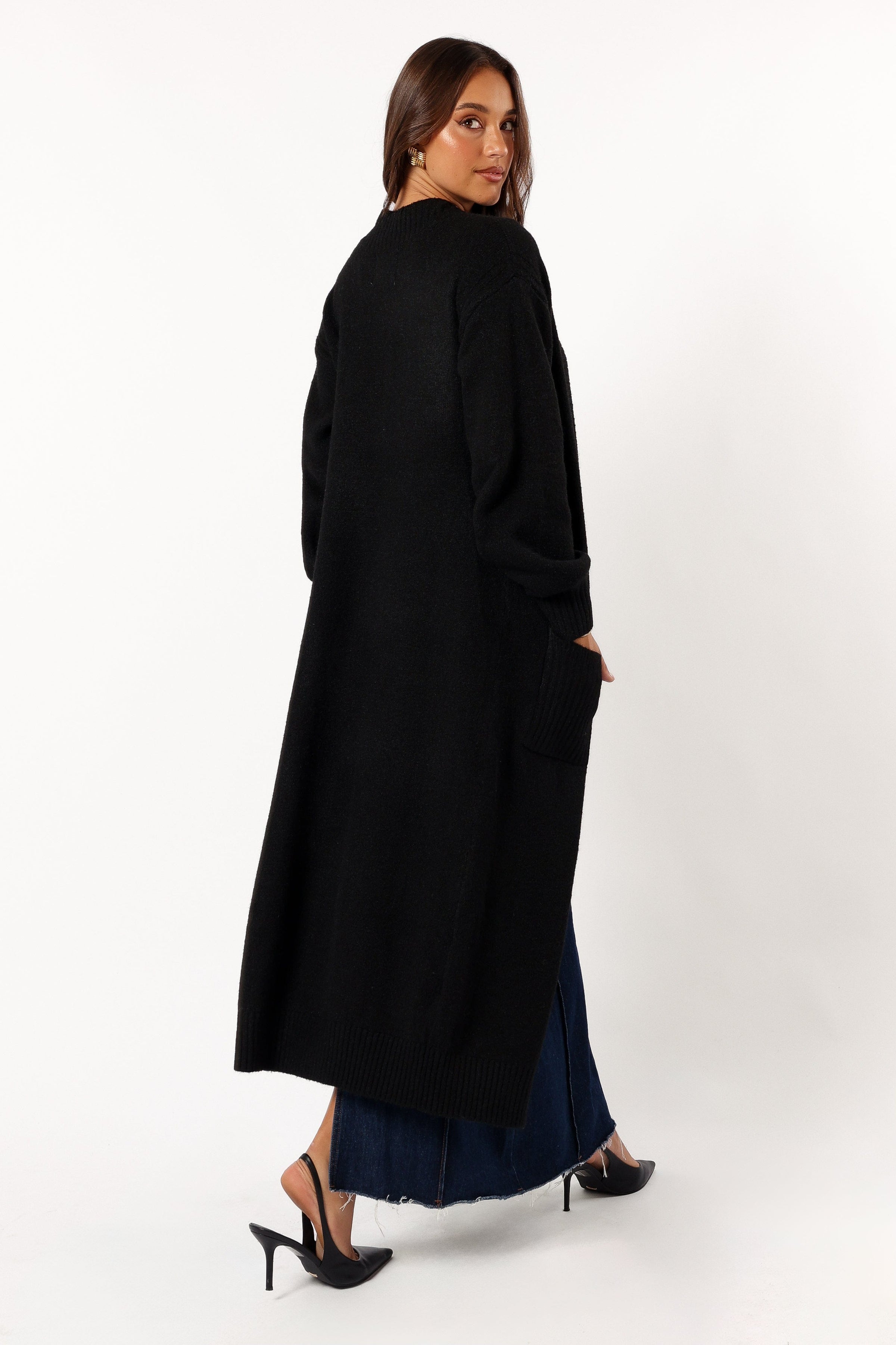 Petal and Pup USA KNITWEAR Nicolette Open Front Long Cardigan - Black