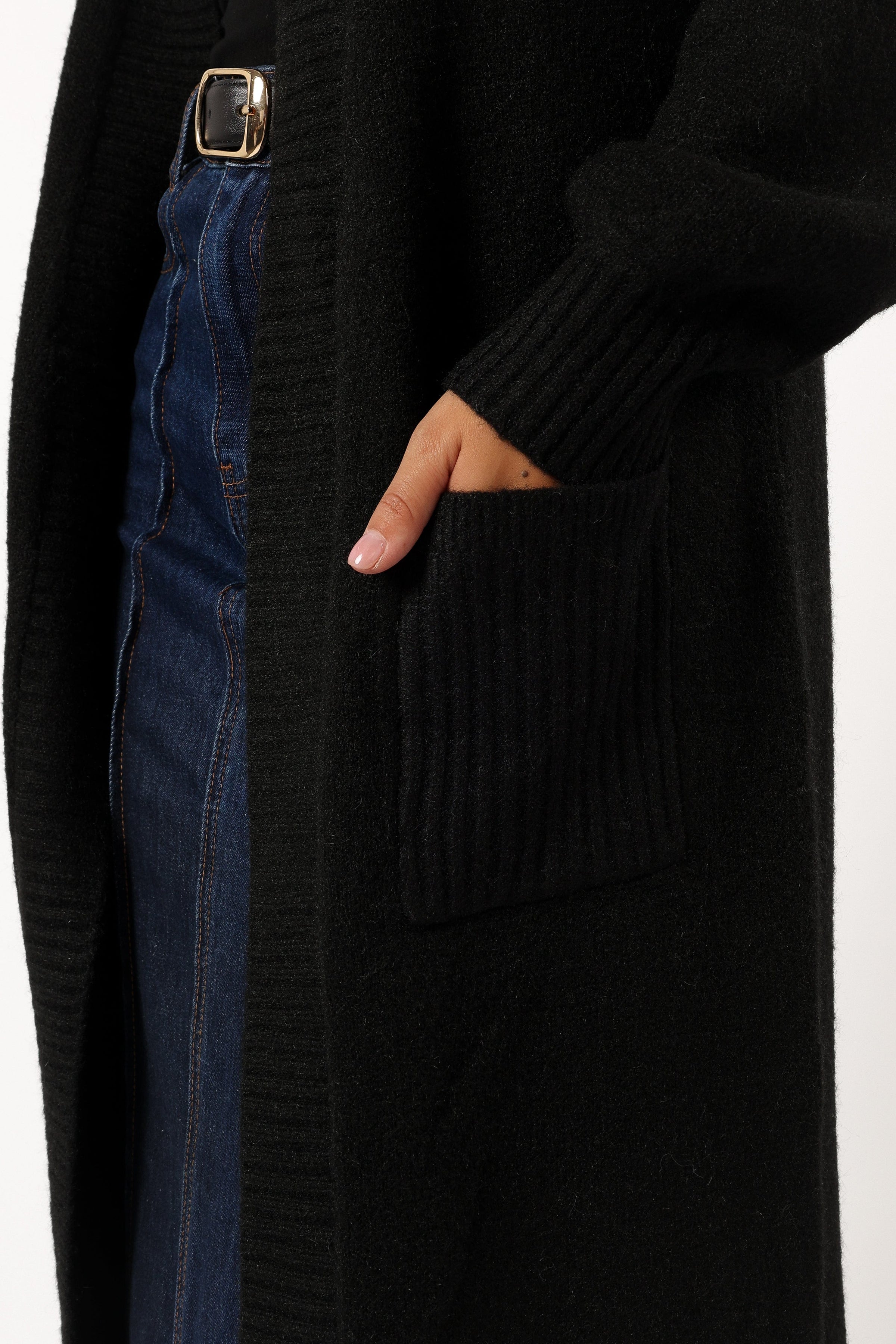 Petal and Pup USA KNITWEAR Nicolette Open Front Long Cardigan - Black
