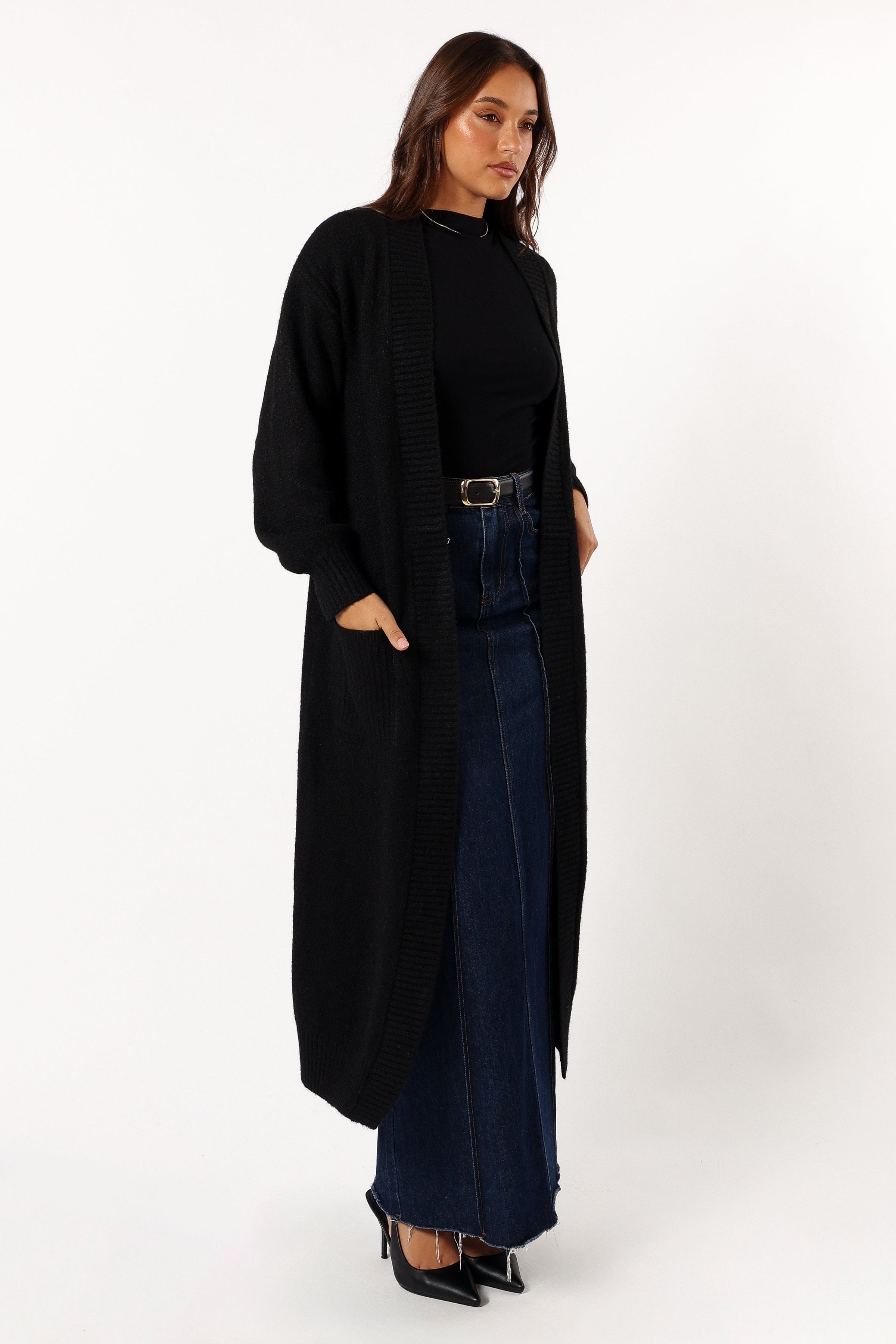 Petal and Pup USA KNITWEAR Nicolette Open Front Long Cardigan - Black