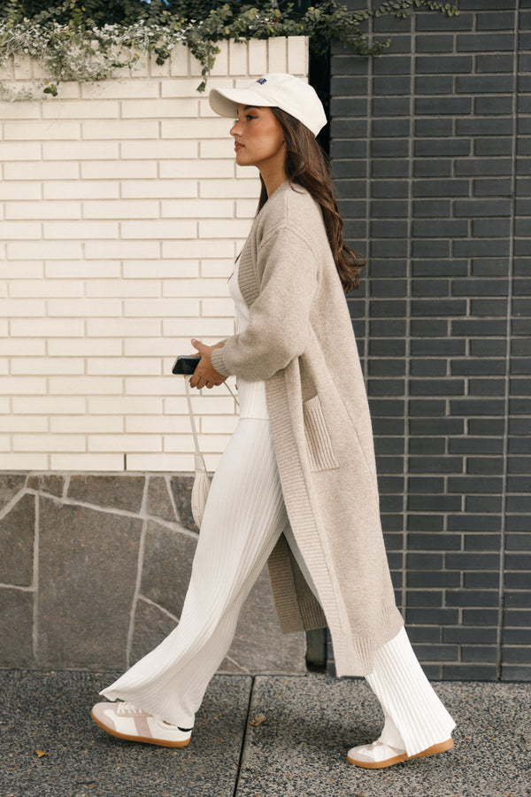 Petal and Pup USA KNITWEAR Nicolette Open Front Long Cardigan - Latte