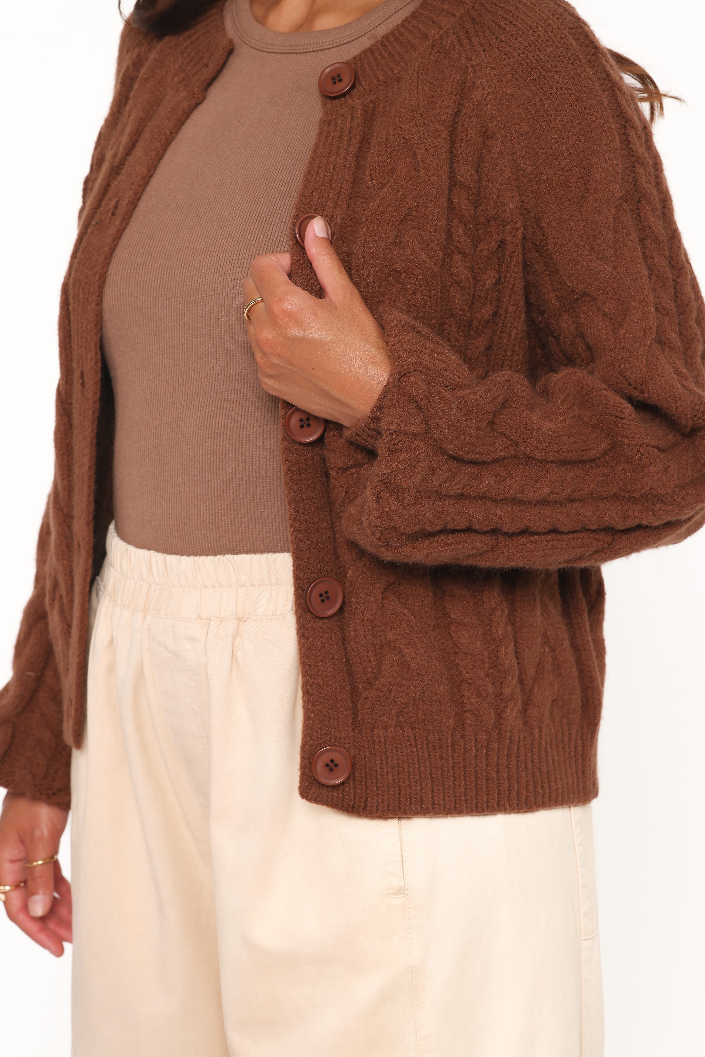 Petal and Pup USA KNITWEAR Nika Cable Knit Cardigan - Brown