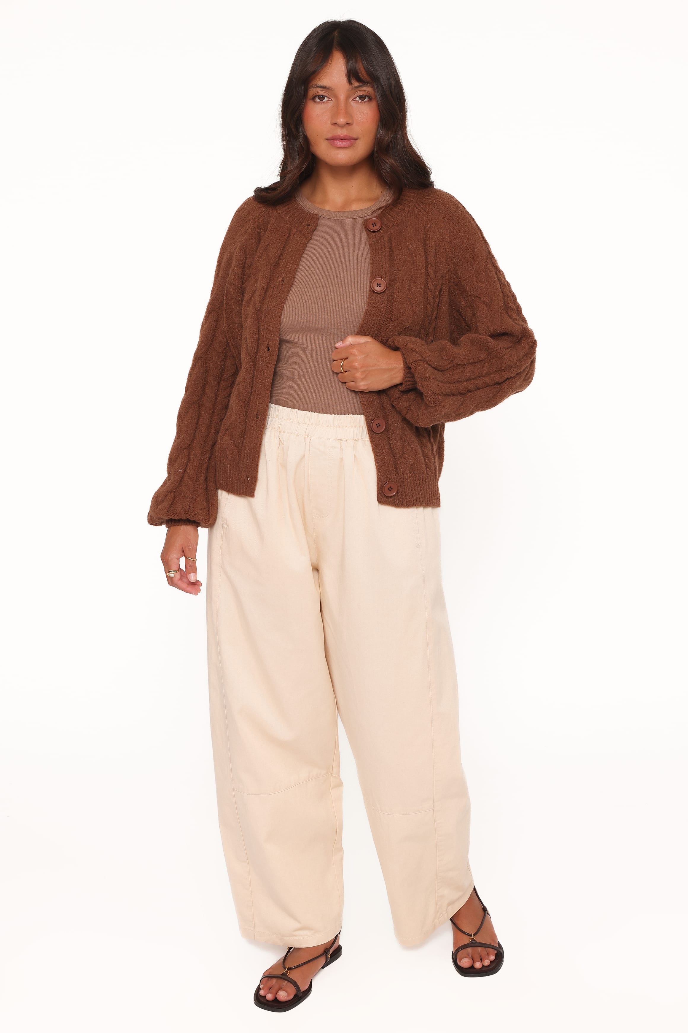 Petal and Pup USA KNITWEAR Nika Cable Knit Cardigan - Brown