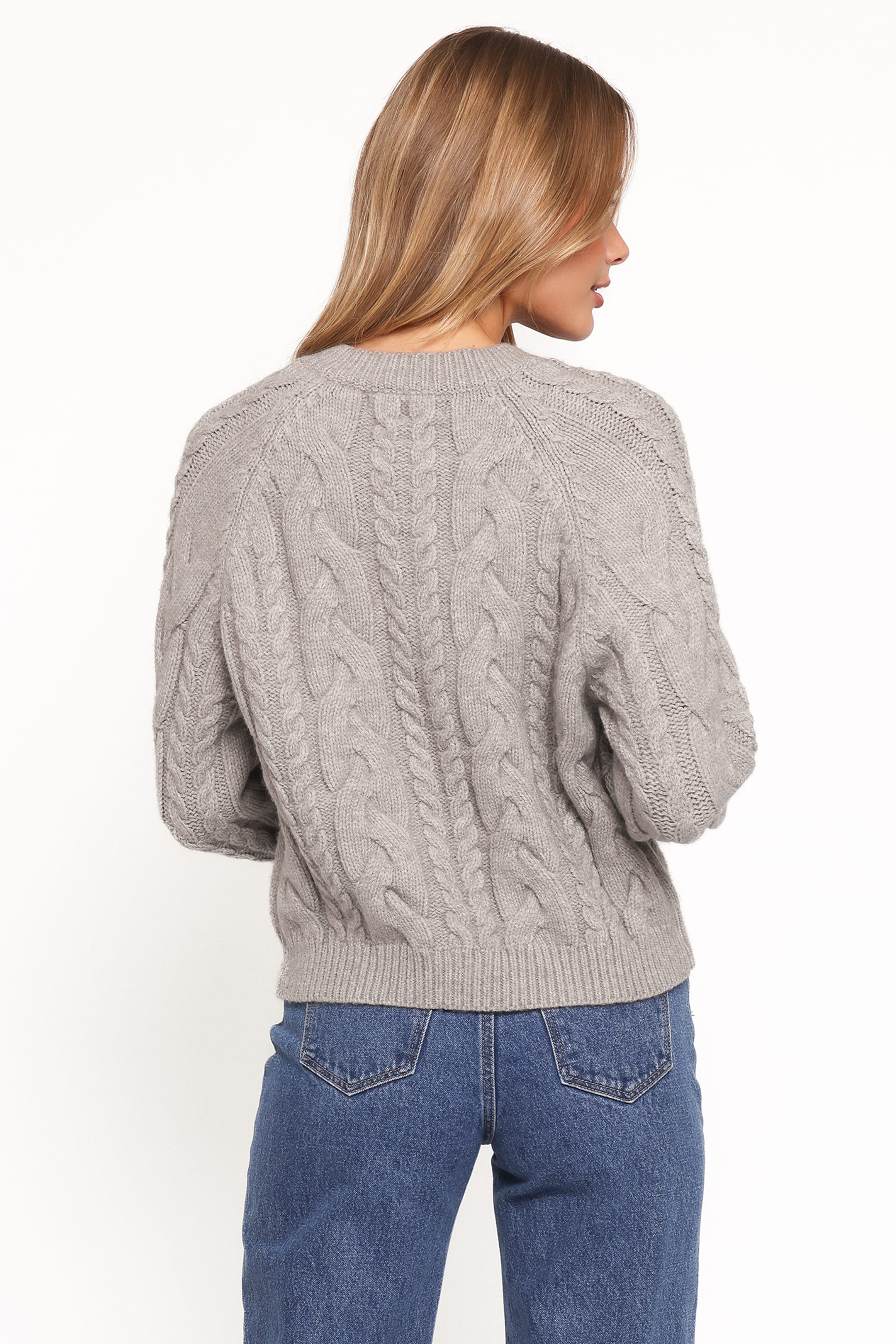 Petal and Pup USA KNITWEAR Nika Cable Knit Cardigan - Grey