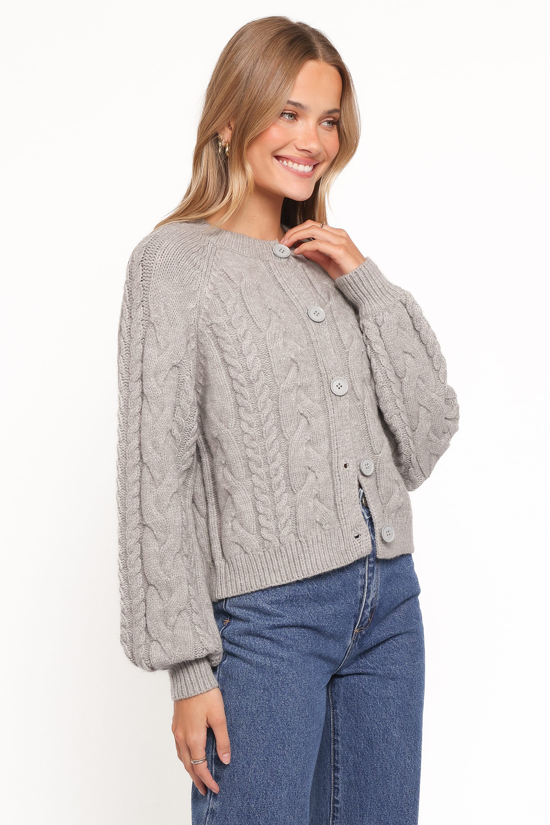 Petal and Pup USA KNITWEAR Nika Cable Knit Cardigan - Grey