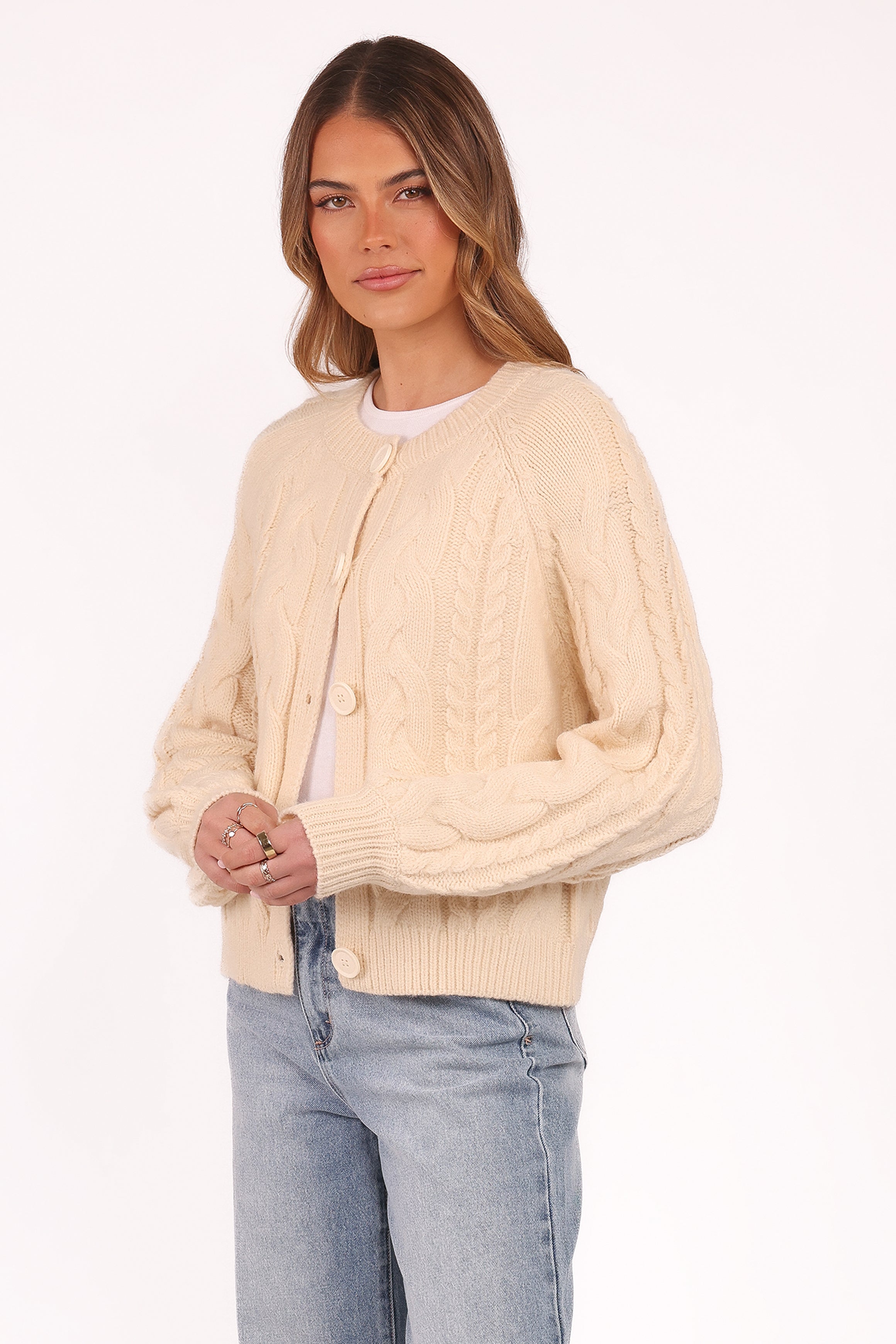 Petal and Pup USA KNITWEAR Nika Cable Knit Cardigan - Taupe