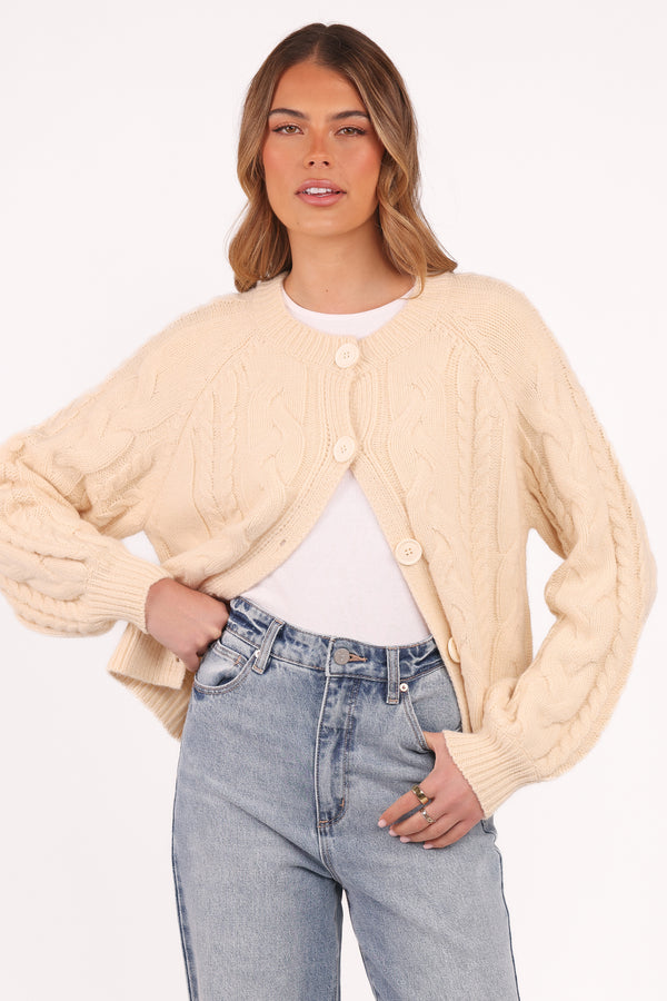 Petal and Pup USA KNITWEAR Nika Cable Knit Cardigan - Taupe