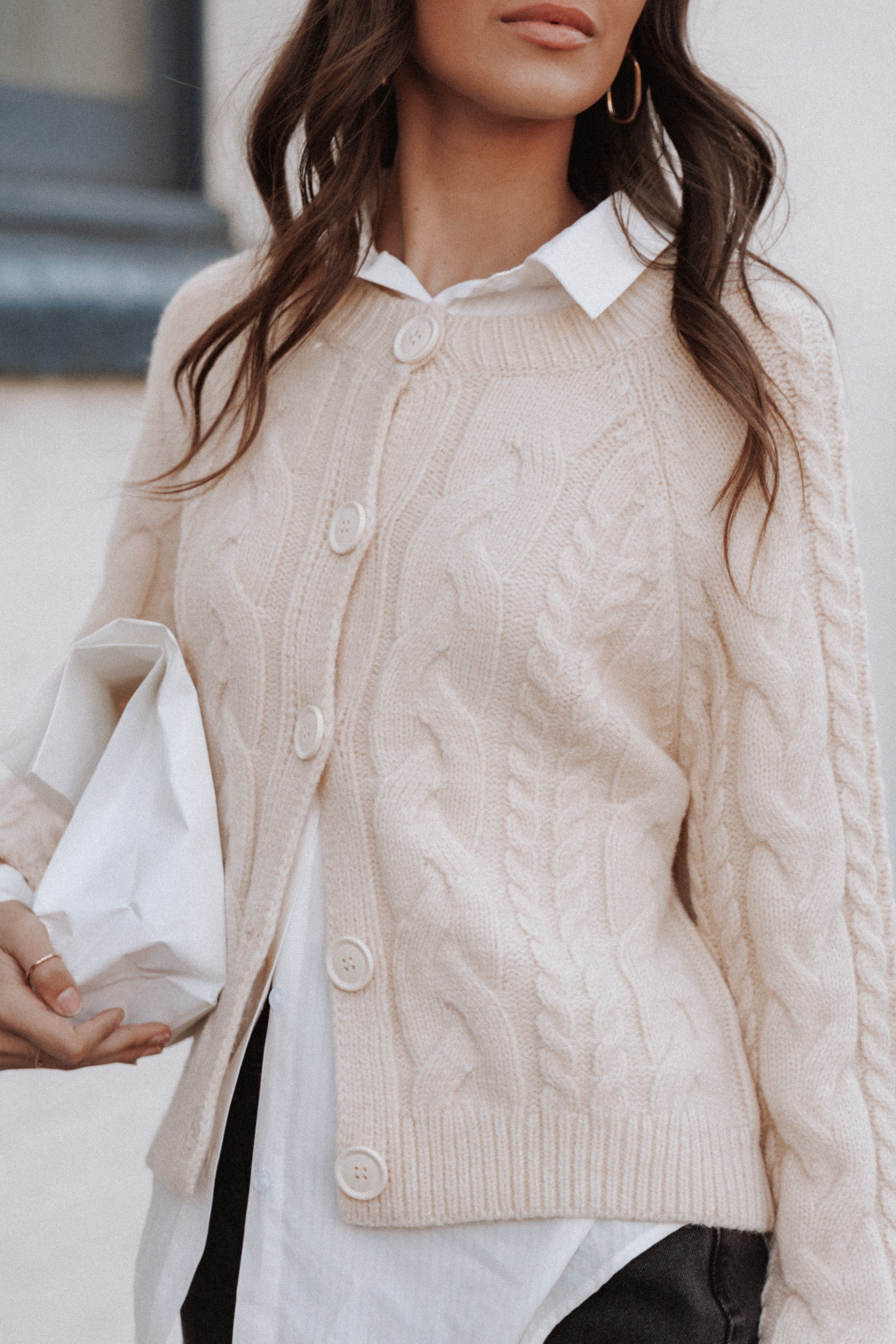 Petal and Pup USA KNITWEAR Nika Cable Knit Cardigan - Taupe