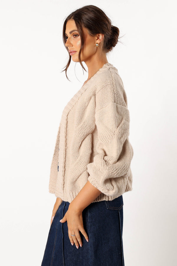 Petal and Pup USA KNITWEAR Oaklee Large Knit Back Cardigan - Tan