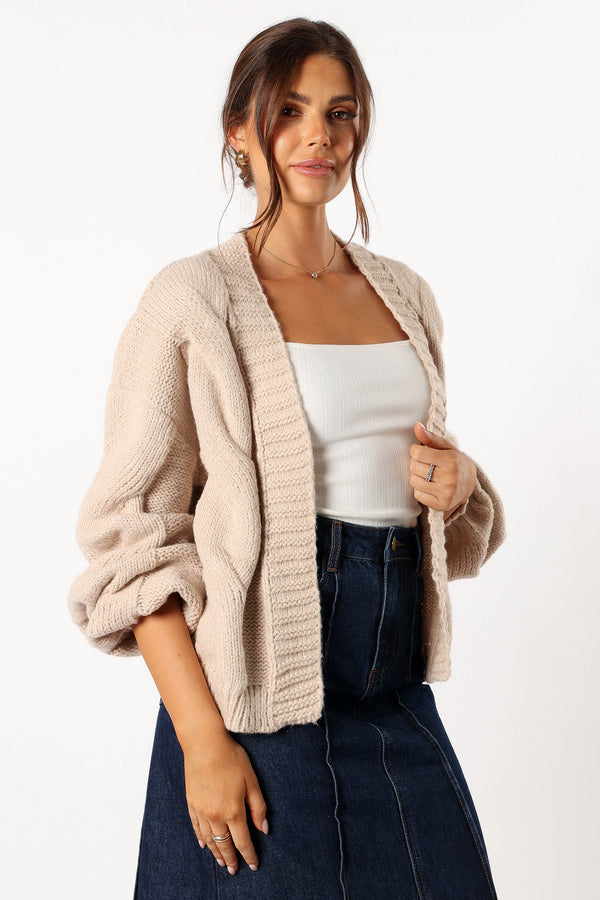 Petal and Pup USA KNITWEAR Oaklee Large Knit Back Cardigan - Tan