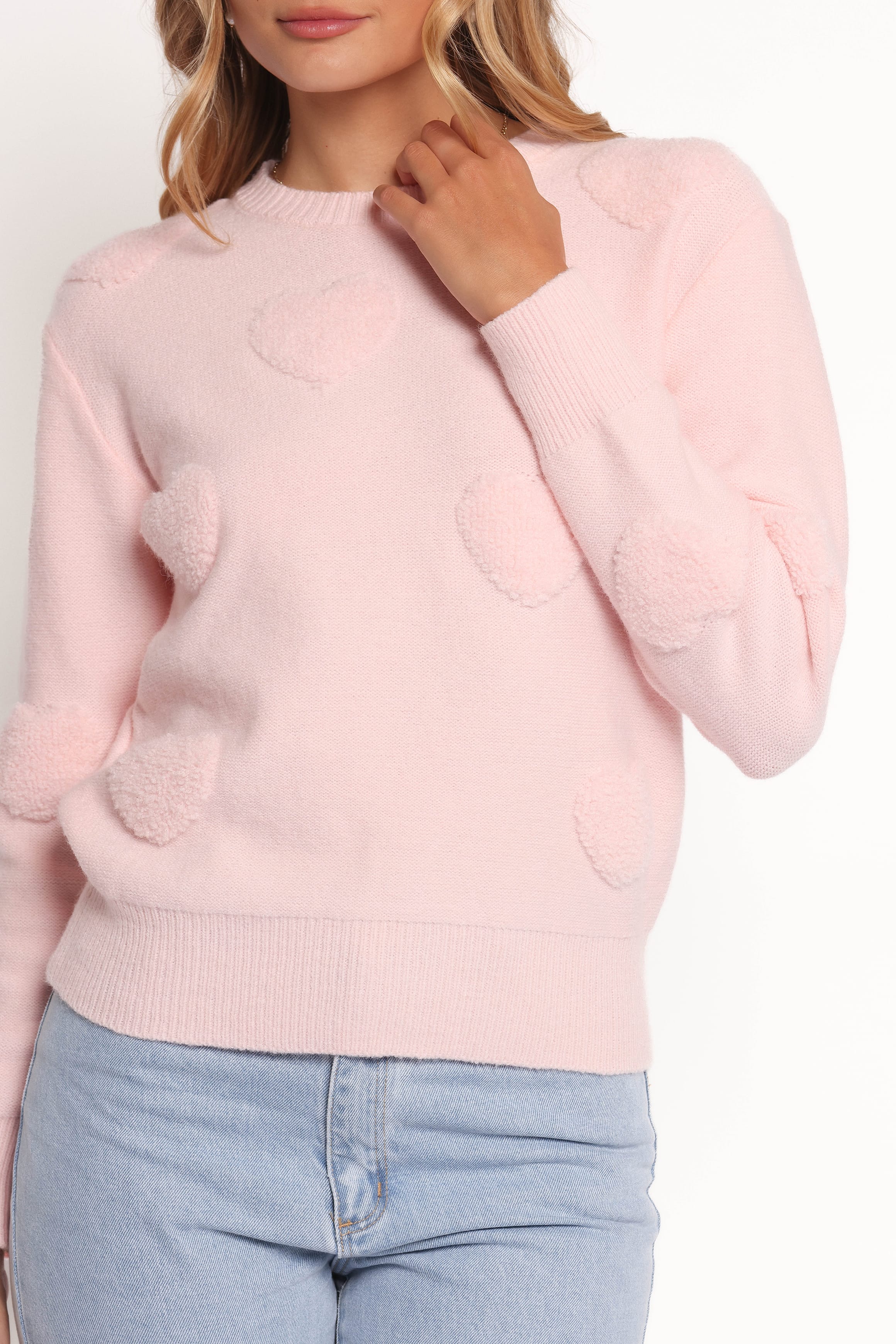 Petal and Pup USA KNITWEAR Orlenda Heart Knit Sweater - Pale Pink