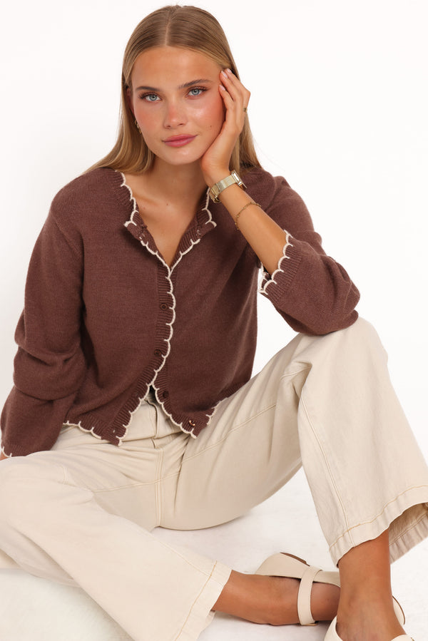 Petal and Pup USA KNITWEAR Payton Scallop Cardigan - Brown