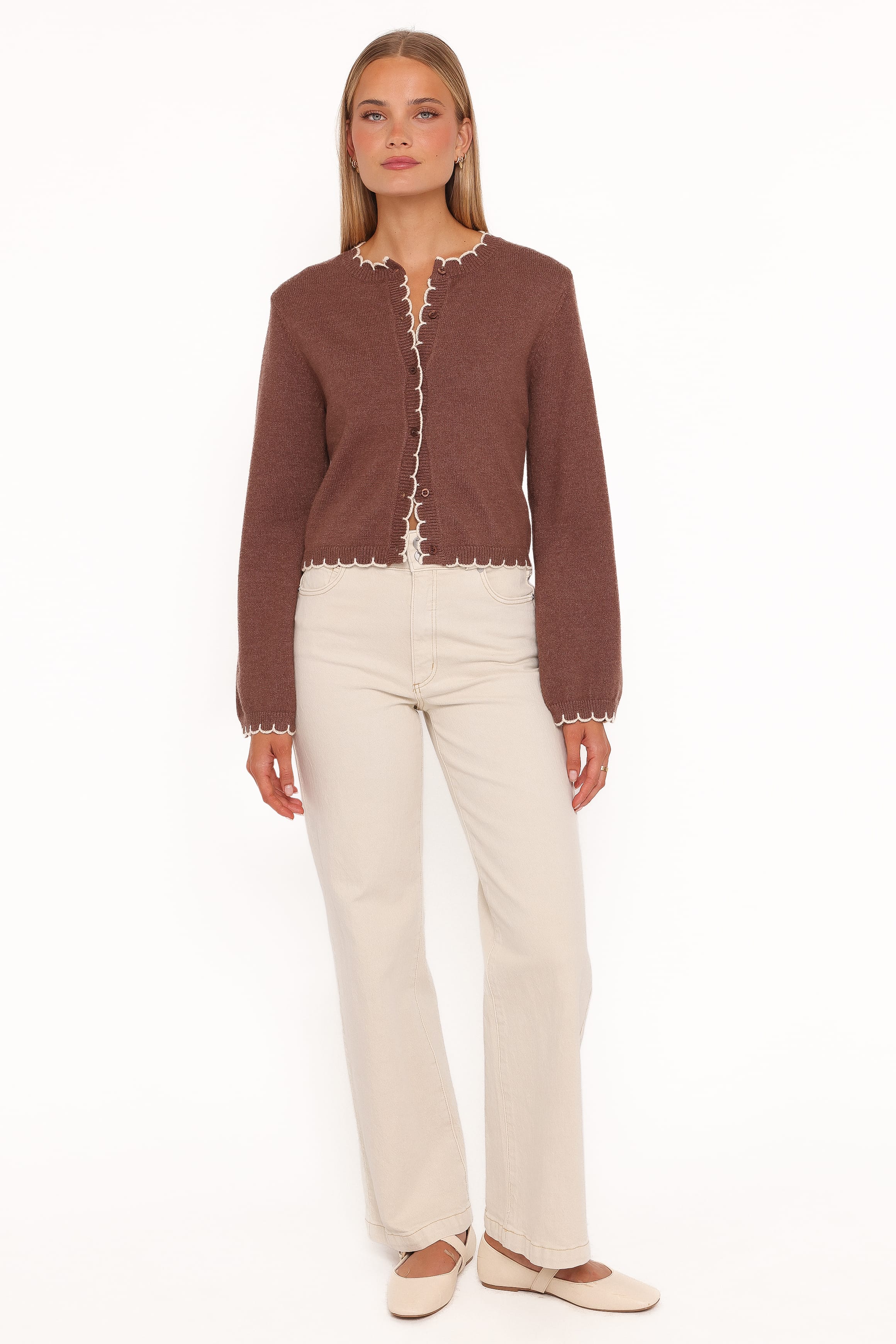 Petal and Pup USA KNITWEAR Payton Scallop Cardigan - Brown
