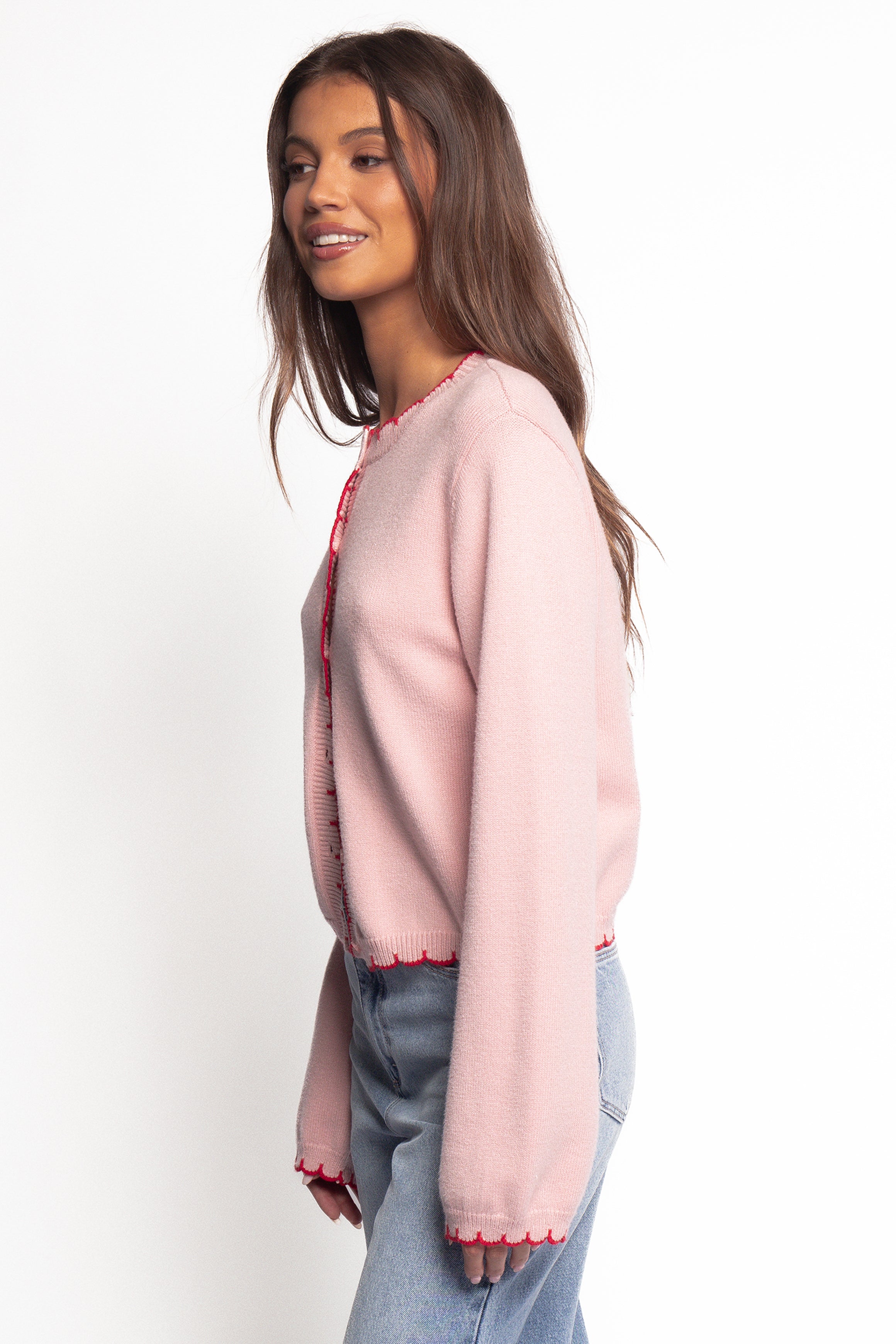 Petal and Pup USA KNITWEAR Payton Scallop Cardigan - Pink Red