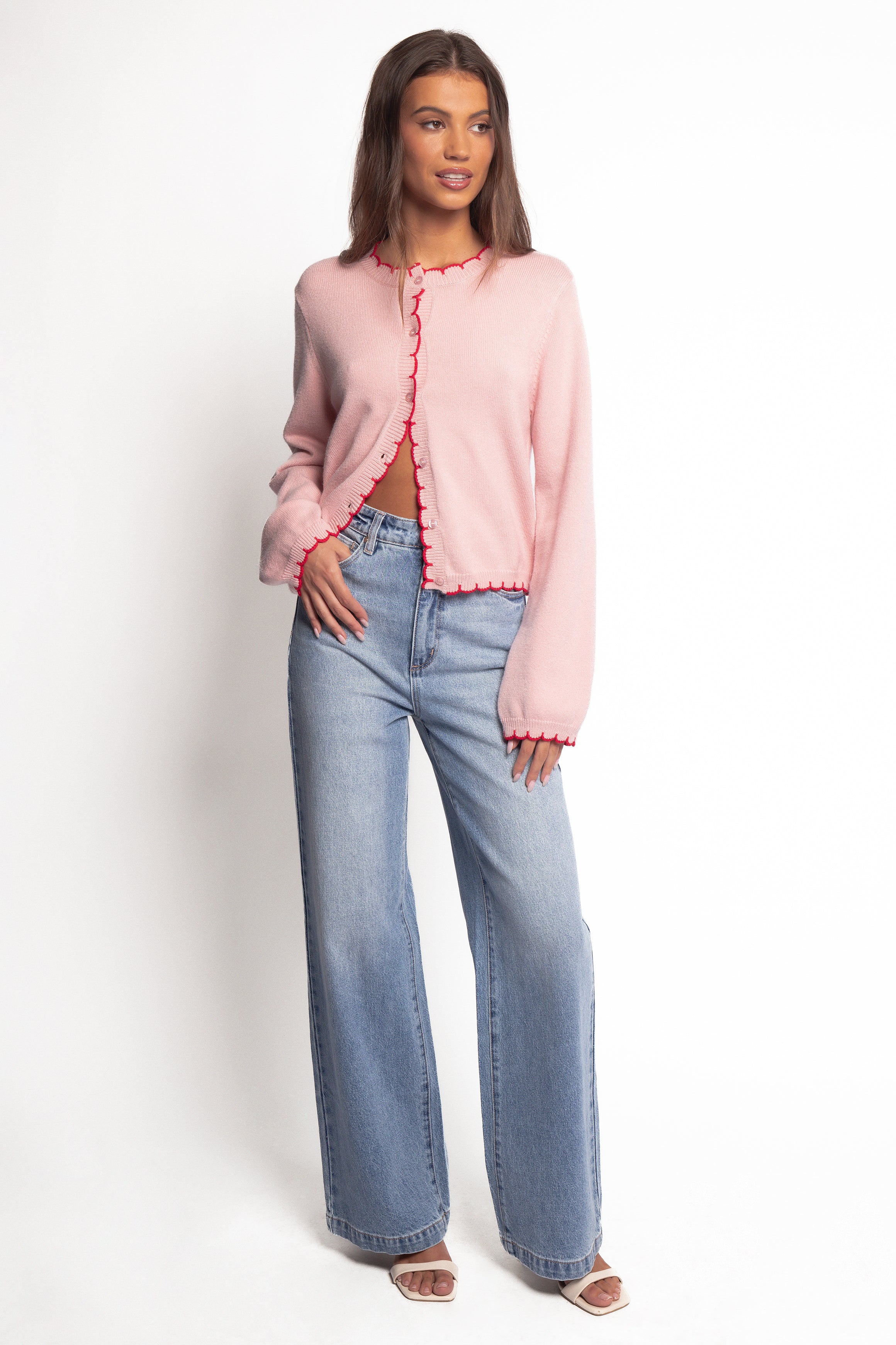 Petal and Pup USA KNITWEAR Payton Scallop Cardigan - Pink Red