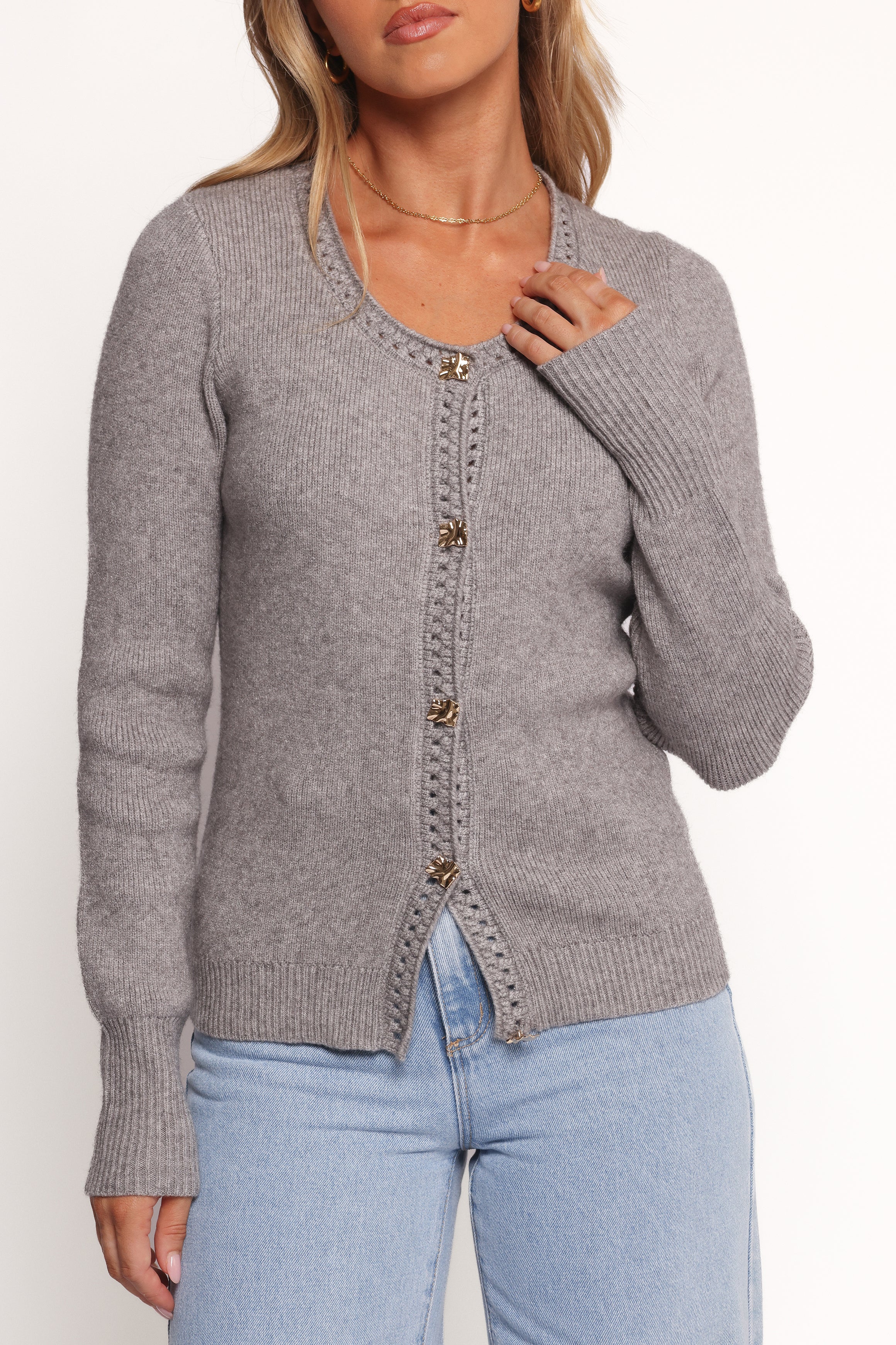 Petal and Pup USA KNITWEAR Quay Button Front Cardigan - Heather Grey