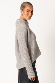 Petal and Pup USA KNITWEAR Rayne Turtleneck Knit Sweater - Light Grey