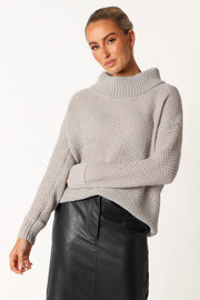 Rayne Turtleneck Knit Sweater - Light Grey - Petal & Pup USA