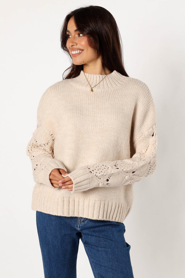 Petal and Pup USA KNITWEAR Rebekah Crochet Sleeve Knit Sweater - Cream