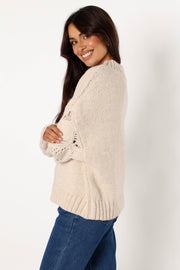 Petal and Pup USA KNITWEAR Rebekah Crochet Sleeve Knit Sweater - Cream