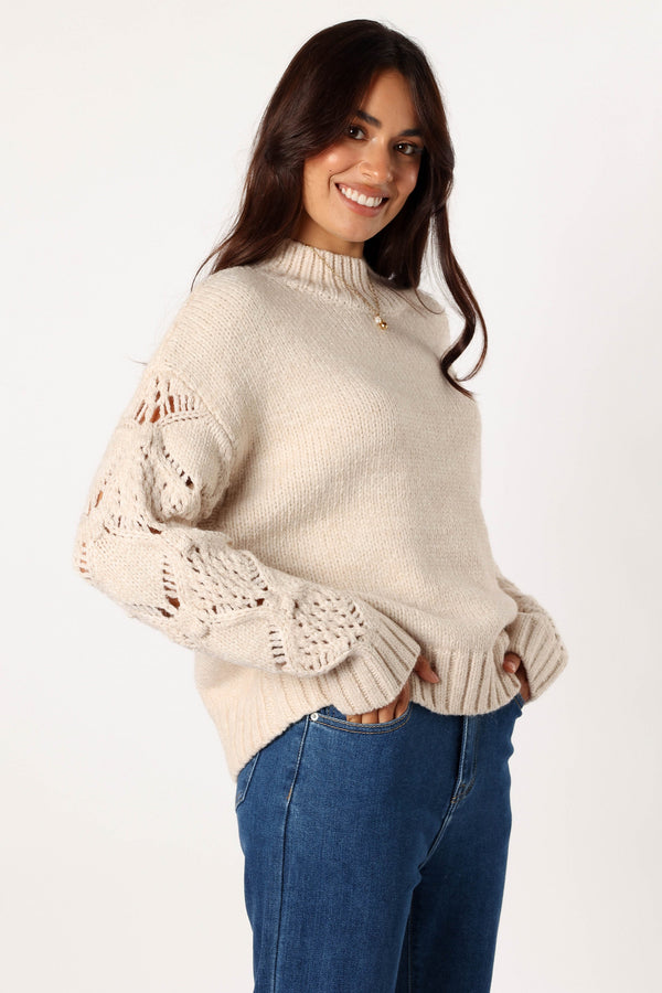 Petal and Pup USA KNITWEAR Rebekah Crochet Sleeve Knit Sweater - Cream